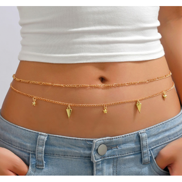 Ланцюжок на талію подвійний "Stars", золото, 70+25 см