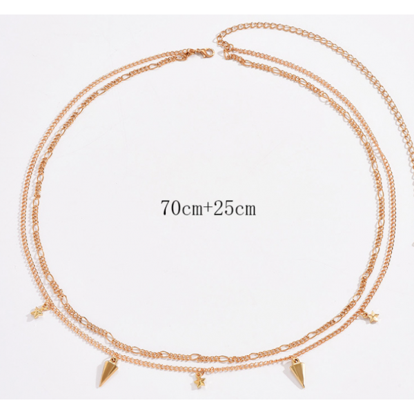 Ланцюжок на талію подвійний "Stars", золото, 70+25 см