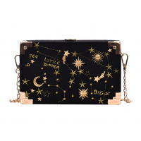 Сумка клатч, жіноча оксамитова, з принтом "Сузір'я", чорна, 19х12х5 см