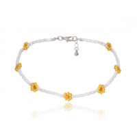 Ланцюжок із білого бісеру з жовтими ромашками "White Daisies", 1шт
