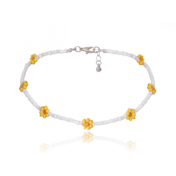 Ланцюжок із білого бісеру з жовтими ромашками "White Daisies", 1шт