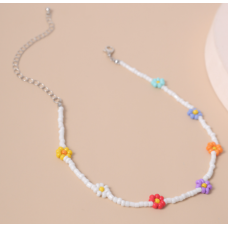 Ланцюжок із білого бісеру з різнокольоровими ромашками "White Daisies", 1шт