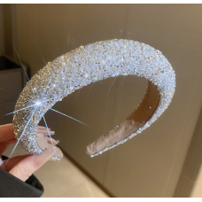 Обруч для волосся "Power Shine", зі стразами та перлами, срібло