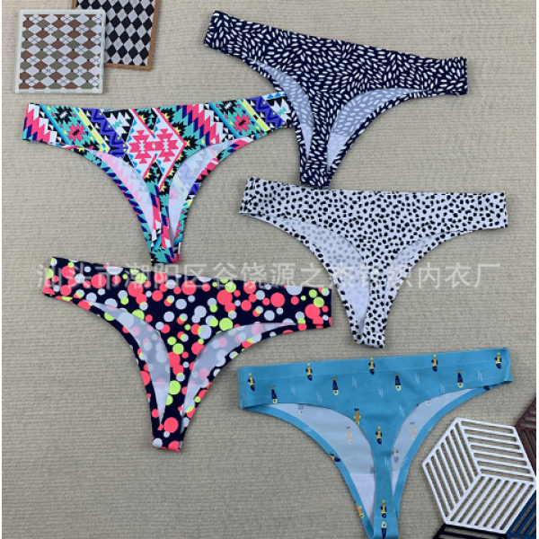 Трусики жіночі, безшовні трусики стрінги, трусики в принт, розмір S
